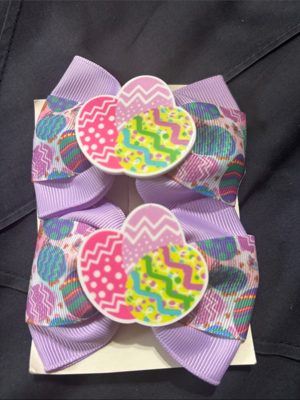 Lilac Kids Bow Clips with Colorful Easter Egg Accent - Kids Accessories